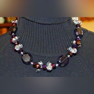 Vintage Amethyst Crystal Necklace Aurora Borealis Beads Statement Jewelry